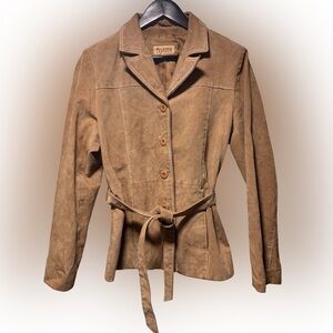 Vintage 90s Wilson Women’s Belted Leather Jacket Size Medium Brown Suede